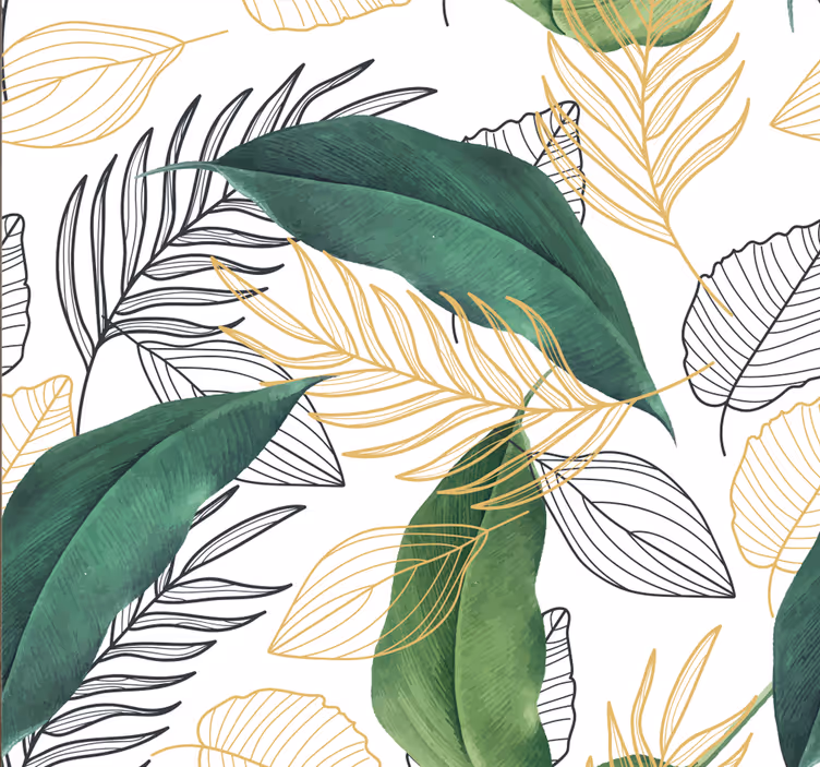 Blind kitchen with green and gold leaf art - TenStickers