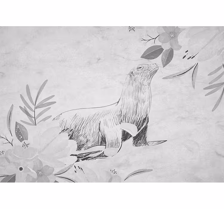 Blind kitchen with gray seal swimming and flowers - TenStickers