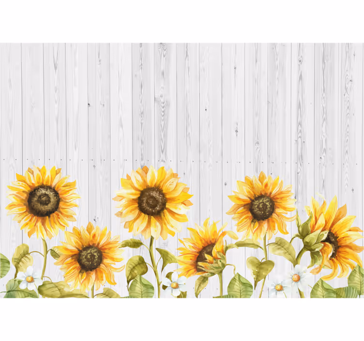 Blind kitchen sunflowers on gray wooden planks - TenStickers