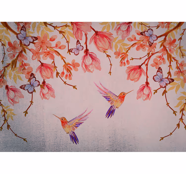 Blind kitchen magnolia and birds chinese design - TenStickers