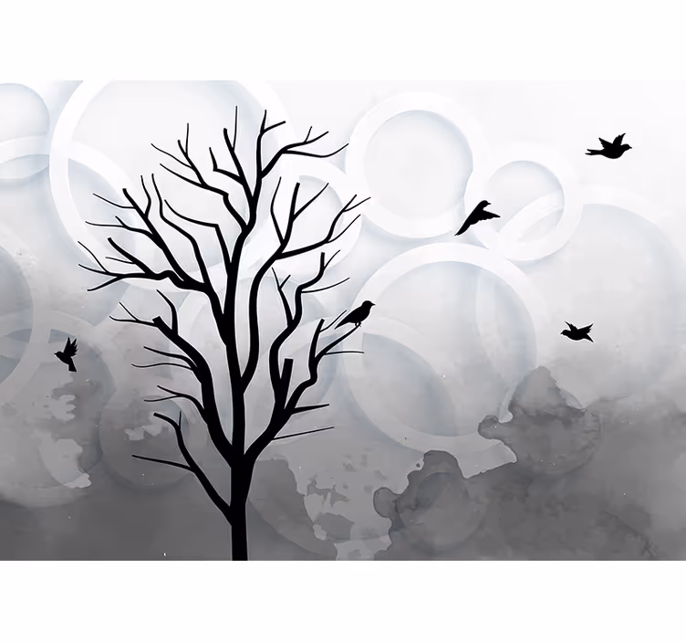 Blind kitchen artistic black tree with birds - TenStickers