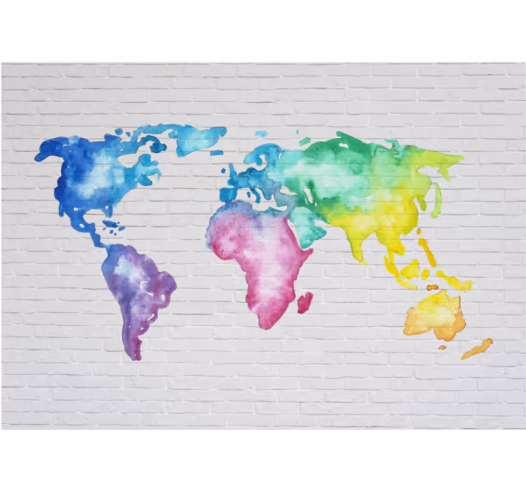 White window blind colourful world map mural - TenStickers