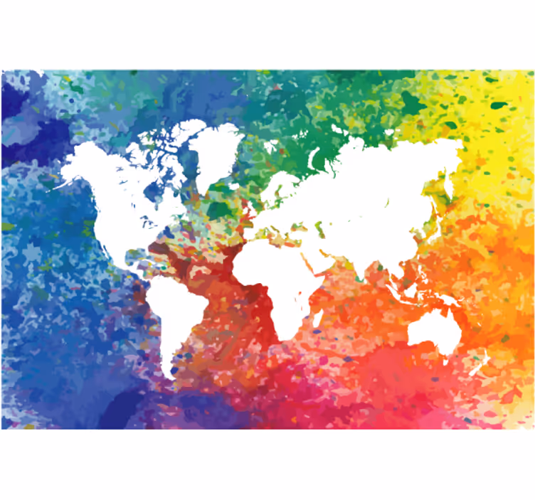 Living room blind artistic colorful silhouette worldmap - TenStickers