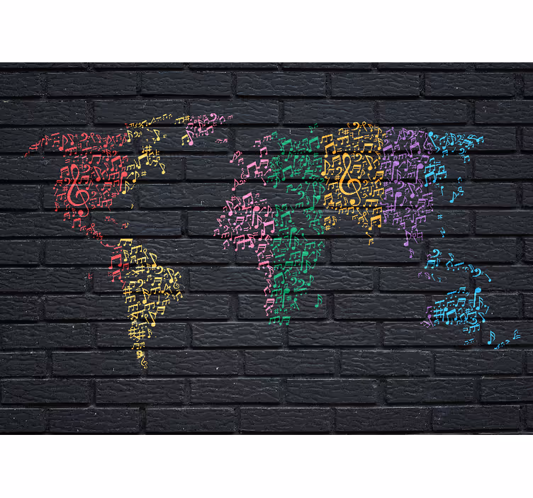 Black roller blind with rainbow music world map - TenStickers