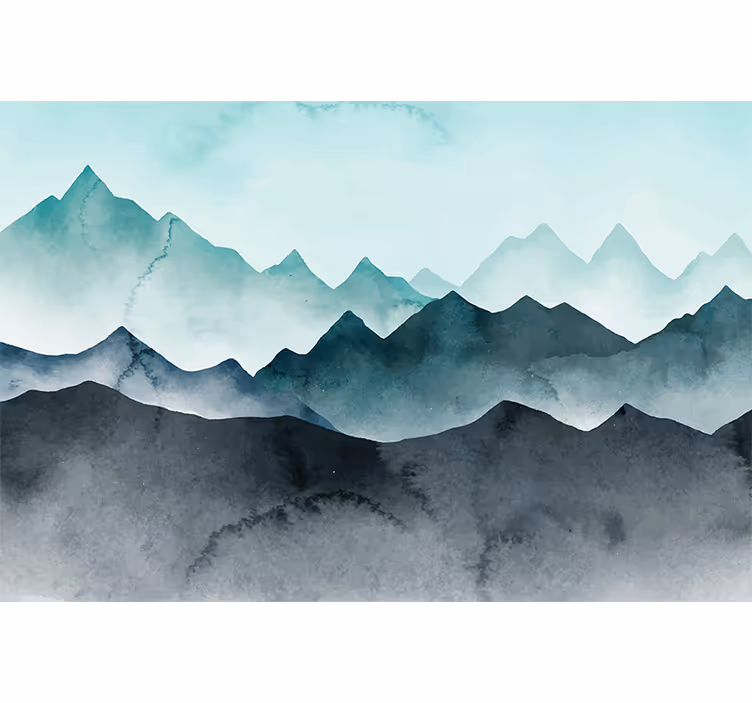 Living room blind painted blue mountains - TenStickers
