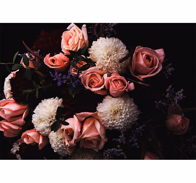 Living room blind with luxurious pink rose bouquet - TenStickers