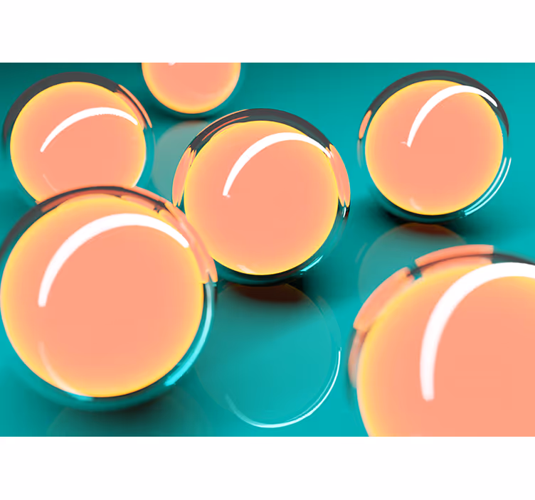 Living room blind with 3d floating bowls view - TenStickers