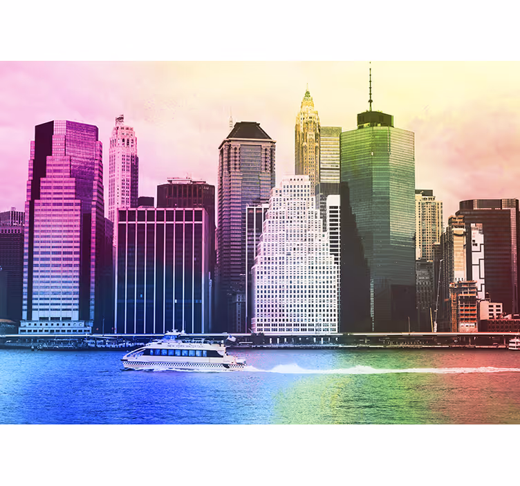 Living room blind colorful manhattan skyscrapers - TenStickers