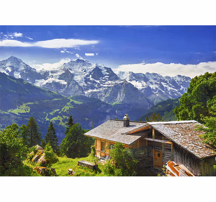 Living room blind grindelwald snowy mountains field - TenStickers