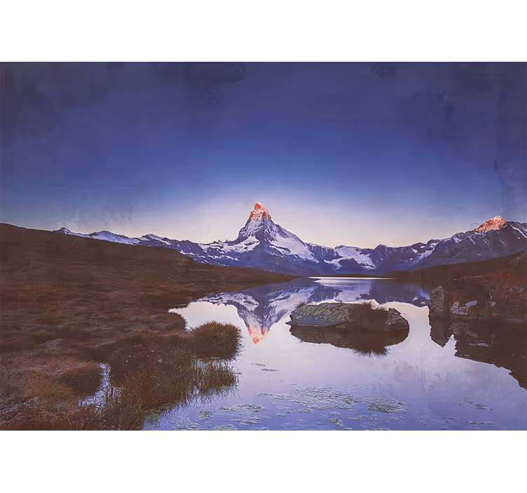 Living room blind snowy mountain water reflection - TenStickers