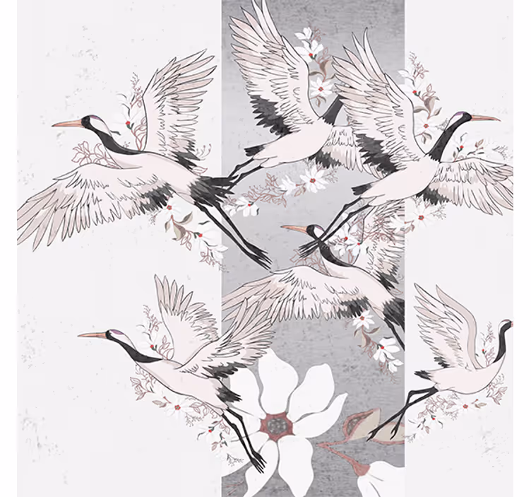 Living room blind with artistic stripe of oriental birds - TenStickers