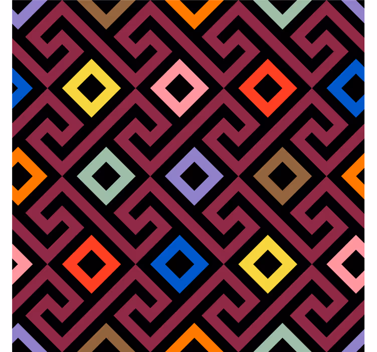 Living room blind colorful geometric maze design - TenStickers