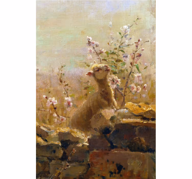 Living room blind featuring a funny sheep painting - TenStickers
