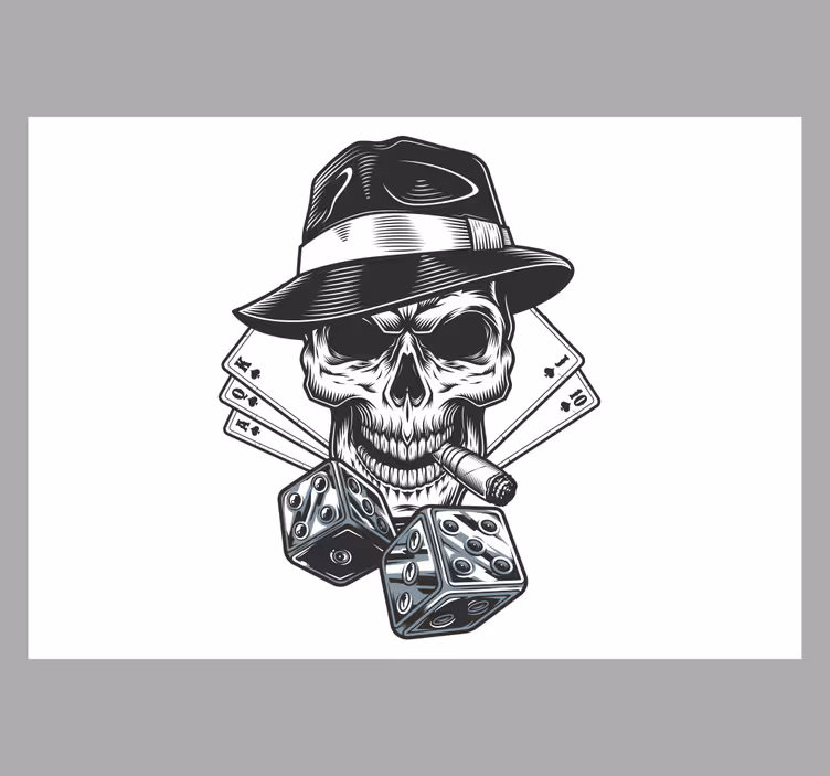 White window blind card with dice and skull - TenStickers