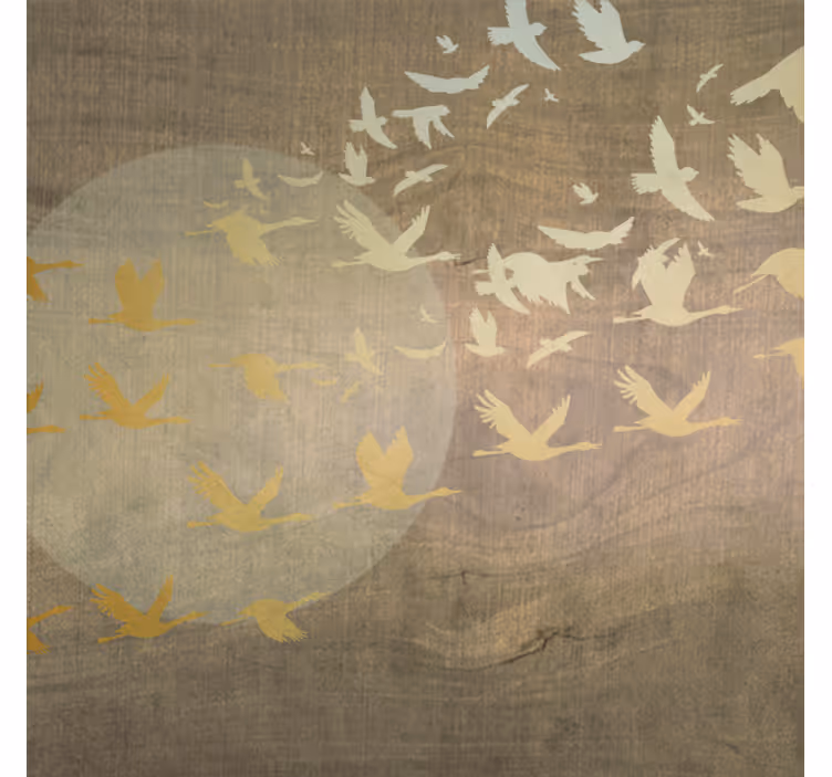 Living room blind golden oriental sun with birds - TenStickers
