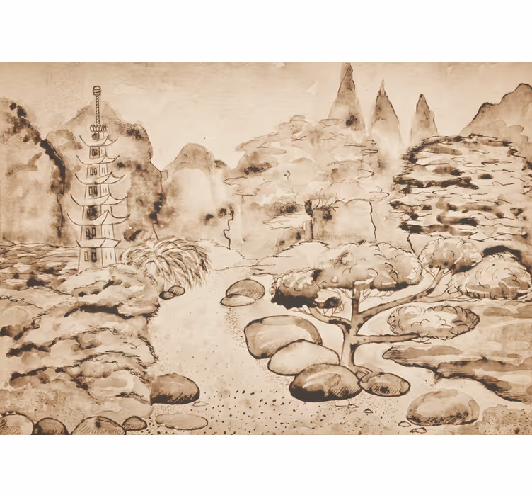 Blind beige japandi style japanese garden - TenStickers