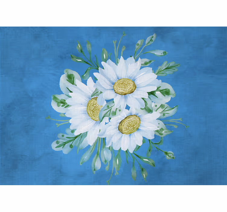 Blind bedroom with white flowers on a blue background - TenStickers