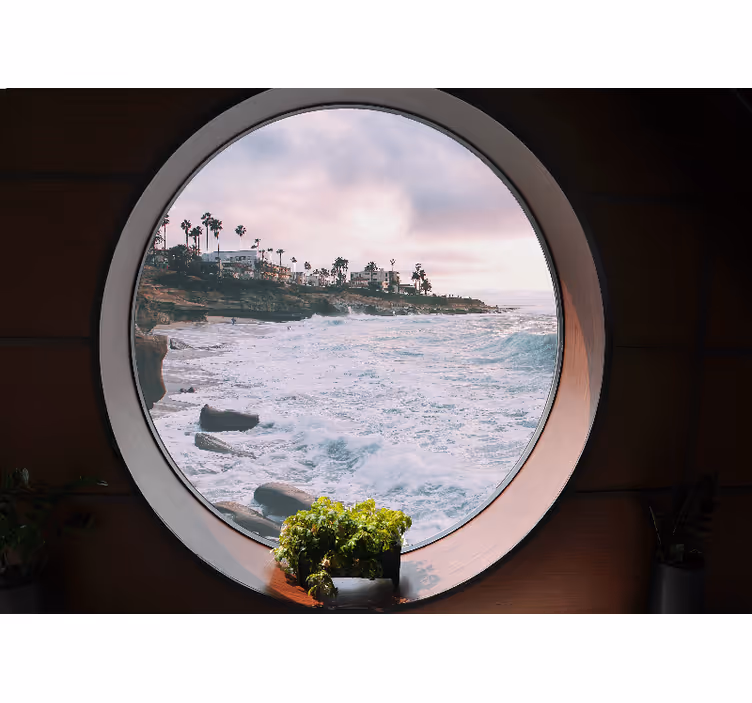 Blind bedroom 3d coastal landscape with rocks - TenStickers