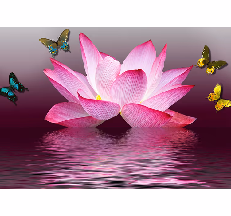 Blind bedroom with pink lotus flowers and butterflies - TenStickers