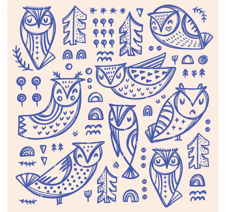Blind bedroom cute blue owl face illustration - TenStickers