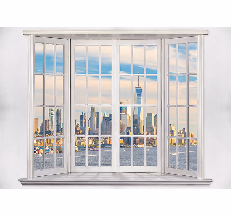 White window blind with east river view at dawn - TenStickers
