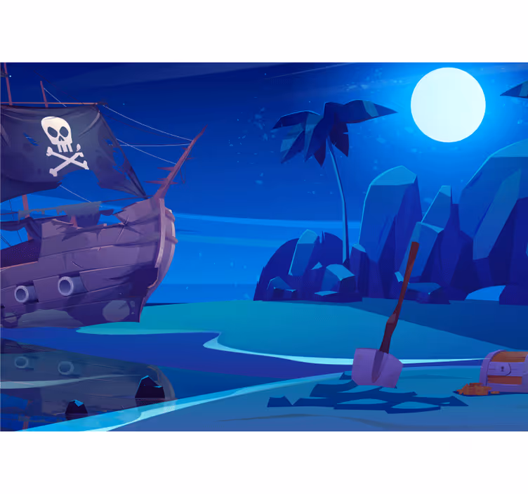 Blind children cartoon pirate ship at night - TenStickers