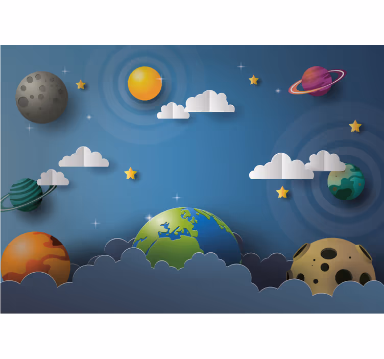 Blind children cartoon planets in line - TenStickers