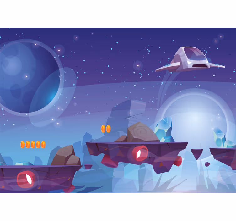 Blind children floating space stones and spaceship - TenStickers