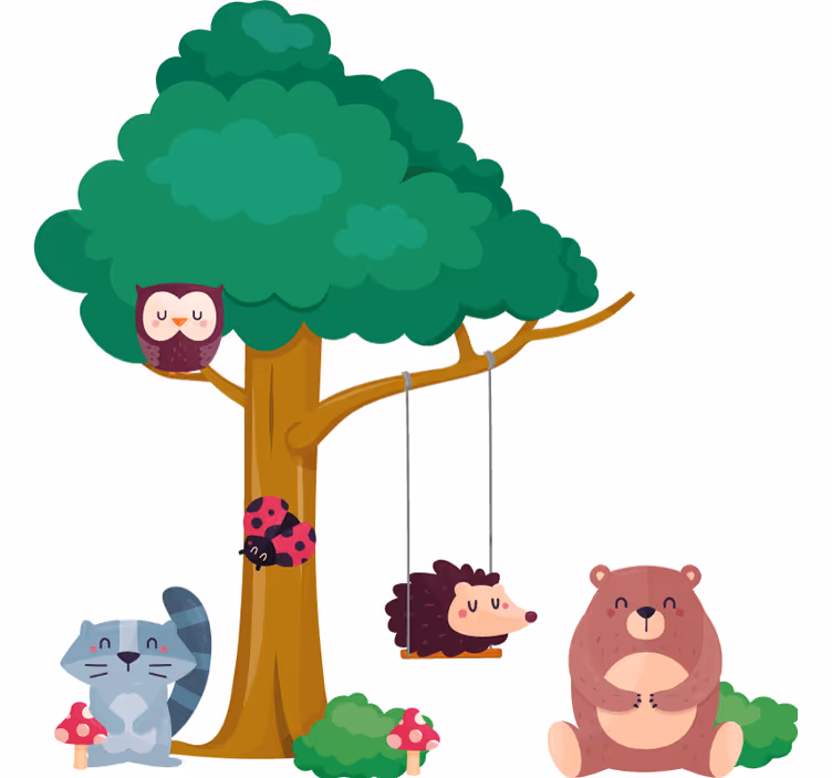 Blind children forest animals by a swing - TenStickers