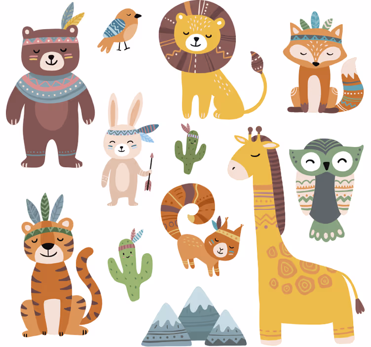 Blind children funny tribal animals - TenStickers