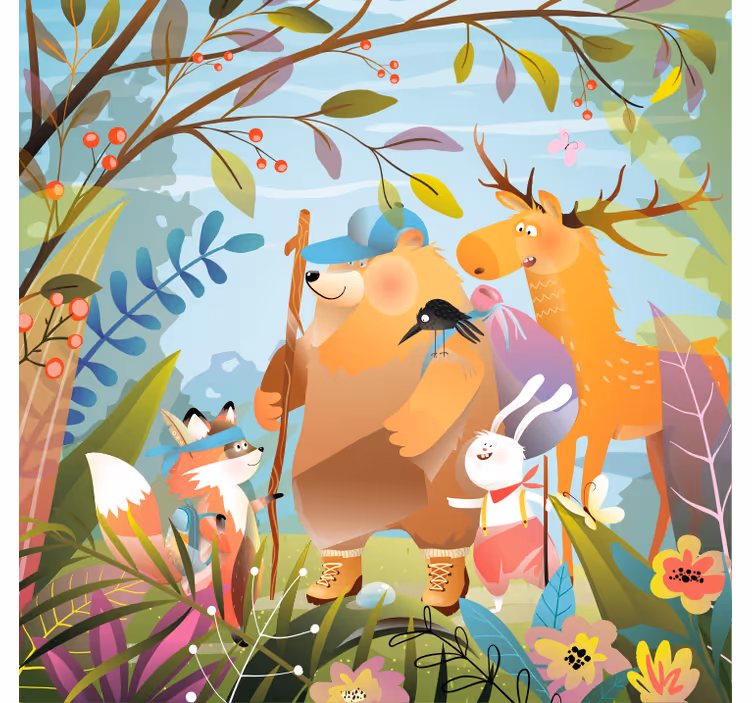 Blind children animal friends in the forest - TenStickers