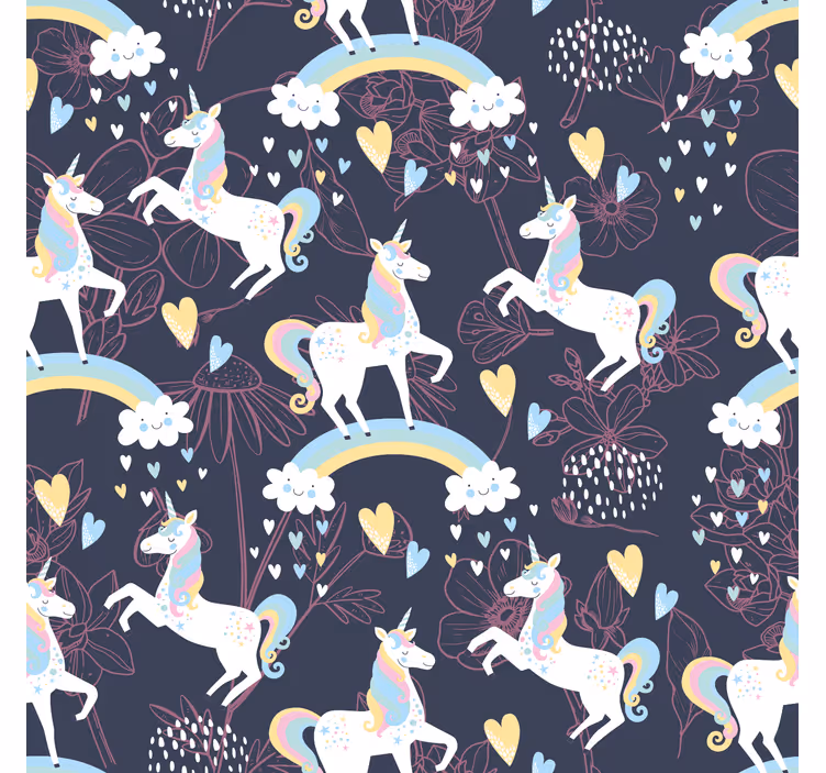 Blind children pink unicorns floral pattern on dark - TenStickers