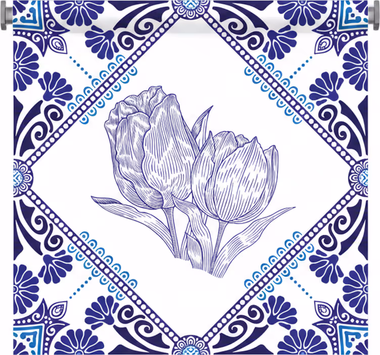 Blind kitchen delft blue tulips design - TenStickers