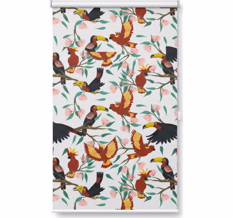 Blind kitchen with soaring parrots and toucans - TenStickers