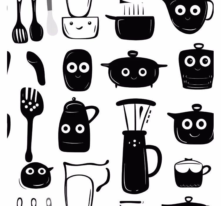 Blind kitchen drawn black utensils - TenStickers