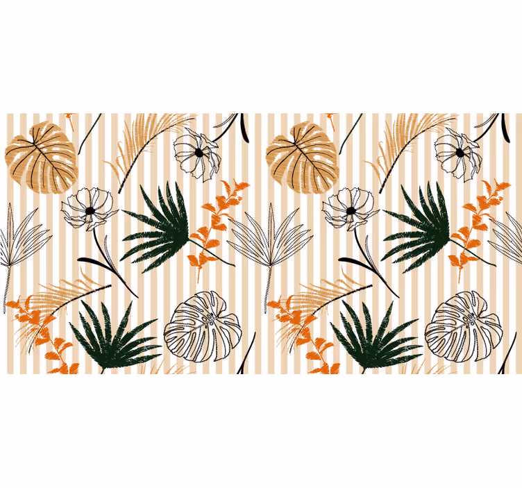 Blind office vinyl rug with black, white, and beige flowers - TenStickers