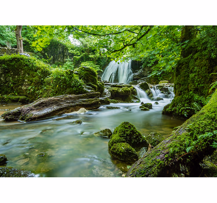 Blind bedroom 3d forest wall mural with waterfall - TenStickers