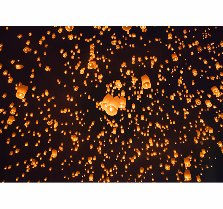 Blind bedroom flying lanterns city view art - TenStickers
