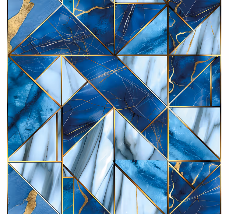 Pattern roller blind in geometric blue marble and gold - TenStickers