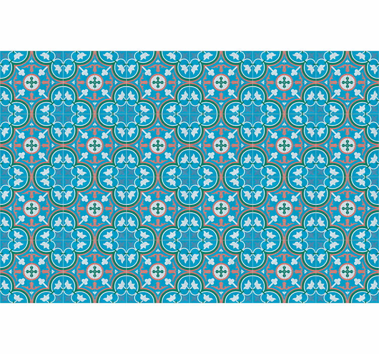 Retro roller blind in blue hydraulic tile design - TenStickers
