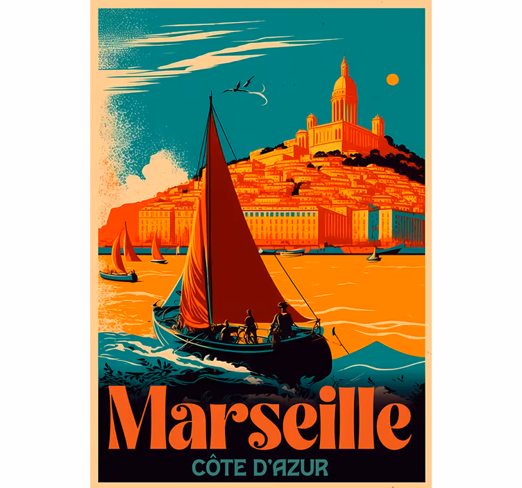 Retro roller blind marseille french riviera - TenStickers