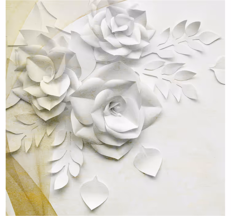 Bathroom blind with elegant golden and white flowers - TenStickers