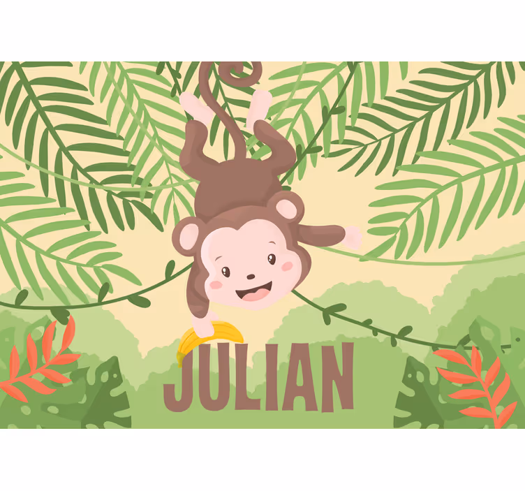 Fun blind cute baby monkey hanging on branch - TenStickers