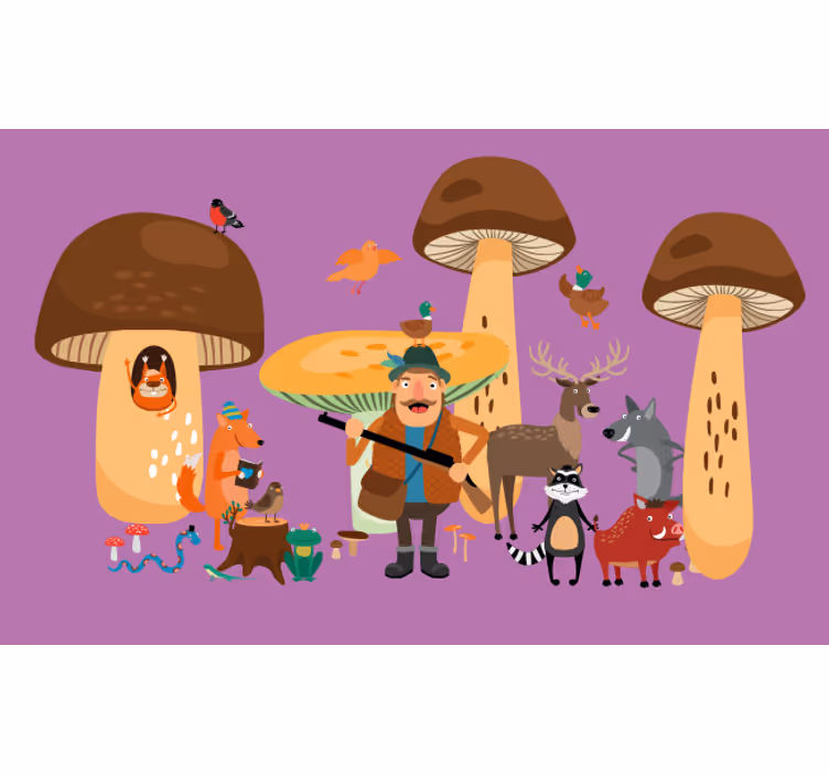 Fun blind birds in mushroom forest - TenStickers
