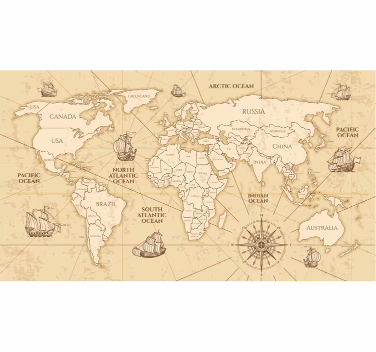 World map roller blind retro sepia design - TenStickers