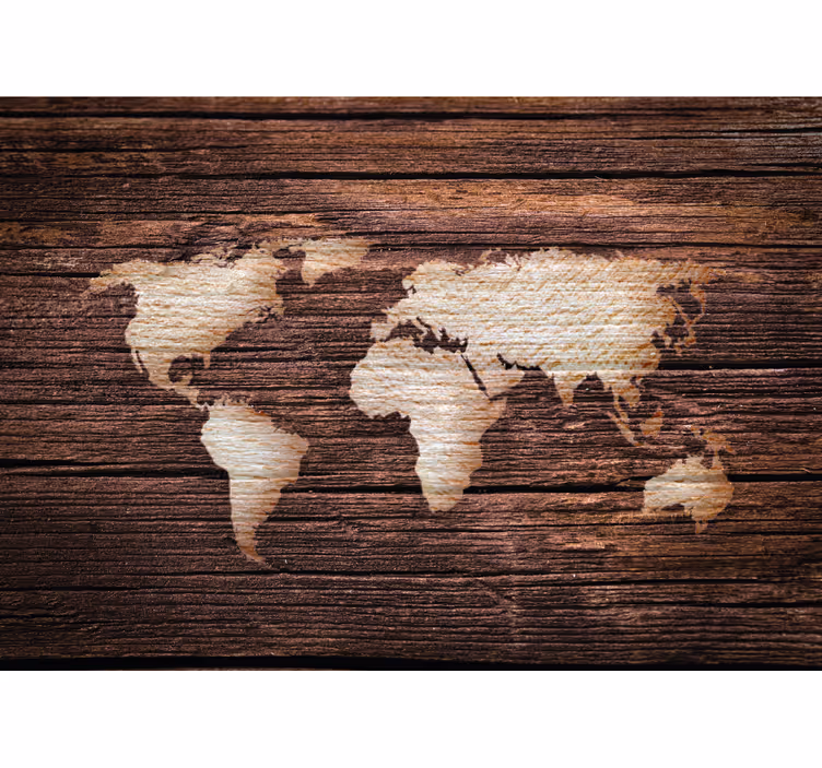 World map roller blind wooden brown world map - TenStickers
