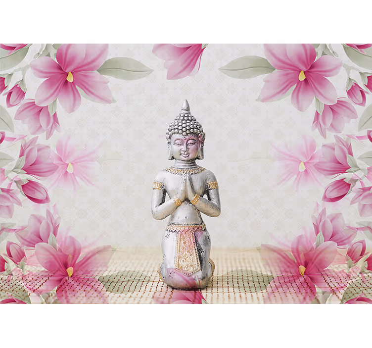 Zen blind buddha and magnolia wallpaper - TenStickers