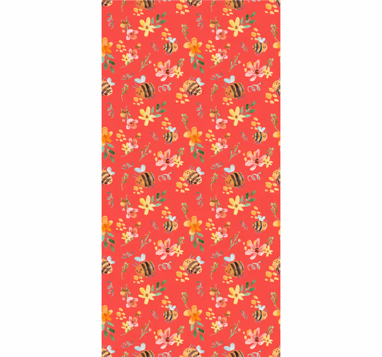 Red blind with retro bees and flowers - TenStickers