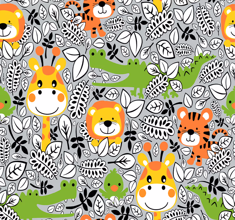 Nursery roller blind jungle friends in grey - TenStickers