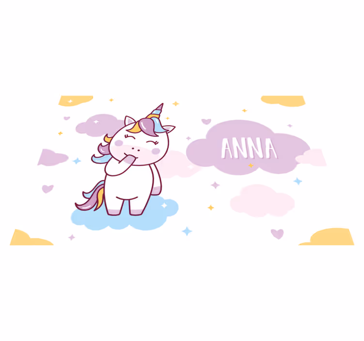 Customised name cute unicorn with clouds kids placemat - TenStickers